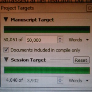 Apparently while Scrivener counts hyphenated words as two words, NaNoWriMo only counts them as one. That took the wind out of my sails!